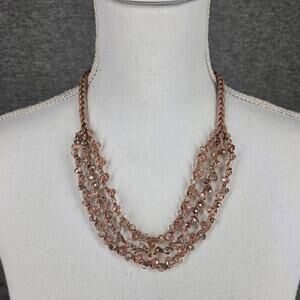 ELEGANT UNIQUE WOMEN’S MULTI‑STRAND PINK FACETED BEAD NECKLACE – BRAIDED CORD